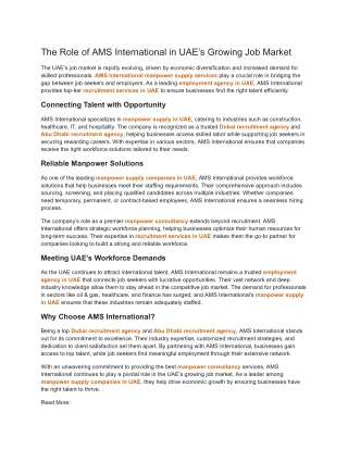 The Role of AMS International in UAE’s Growing Job Market