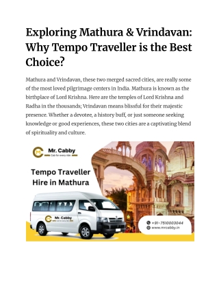 Tempo Traveller Hire in Mathura - Mr. Cabby
