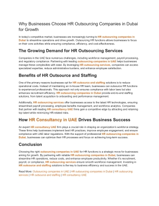 Why Businesses Choose HR Outsourcing Companies in Dubai for Growth