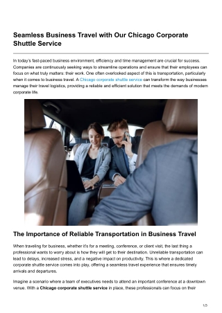 Seamless Business Travel with Our Chicago Corporate ShuttleService