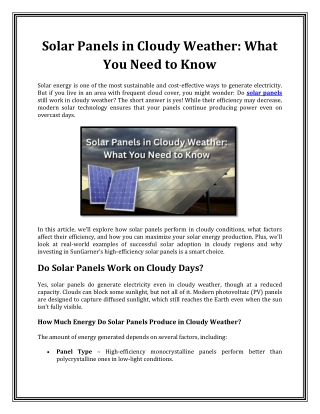 Solar Panels in Cloudy Weather: What You Need to Know