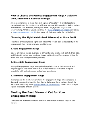 How to Choose the Perfect Engagement Ring_ A Guide to Gold, Diamond & Rose Gold Rings - PawanJewellers