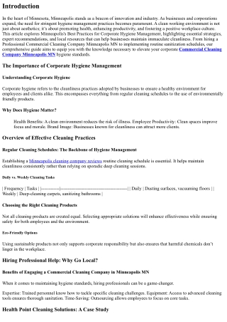 Minneapolis's Best Practices for Corporate Hygiene Management