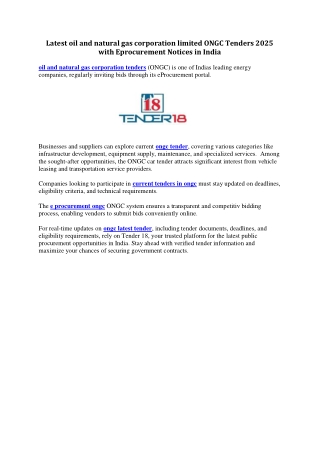 Latest oil and natural gas corporation limited ONGC Tenders 2025