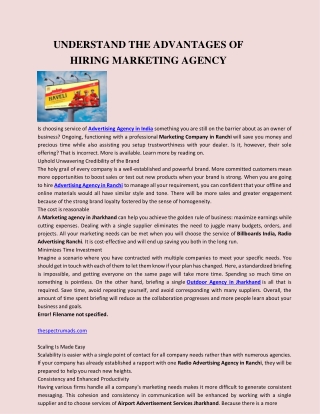 UNDERSTAND THE ADVANTAGES OF HIRING MARKETING AGENCY