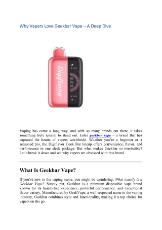 Why Vapers Love Geekbar Vape – A Deep Dive