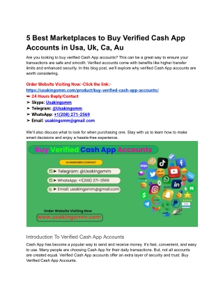 5 Best Marketplaces to Buy Verified Cash App Accounts in Usa, Uk, Ca, Au
