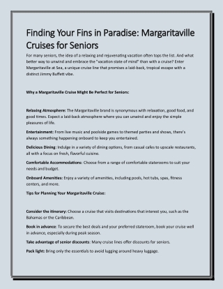 Finding Your Fins in Paradise: Margaritaville Cruises for Seniors