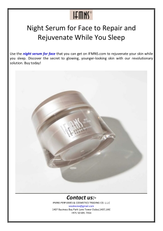 Night Serum for Face to Repair and Rejuvenate While You Sleep