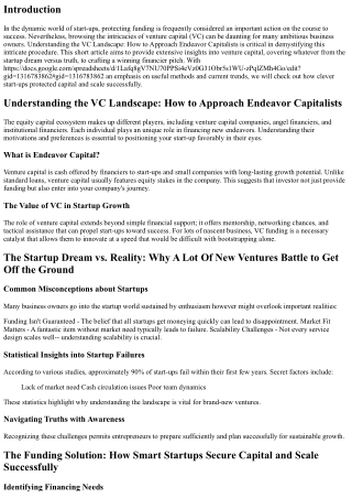 Comprehending the VC Landscape: How to Approach Endeavor Capitalists