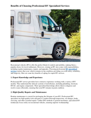 Benefits of Choosing Professional RV Specialized Services