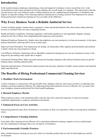 Why Every Business Needs a Reliable Janitorial Service