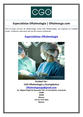 Especialistas Oftalmologia  Oftalmocgo.com