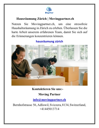 Hausräumung Zürich Movingpartner.ch