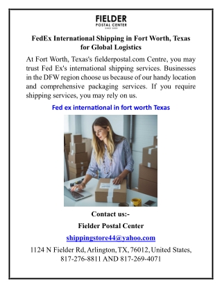 FedEx International Shipping in Fort Worth, Texas for Global Logistics
