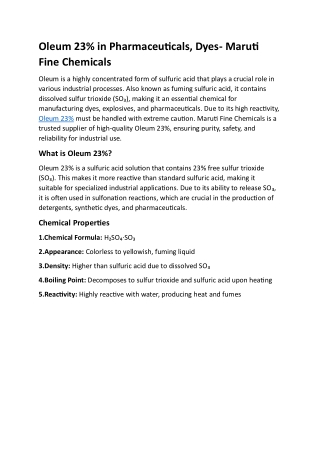 Oleum in Pharmaceuticals, Dyes- Maruti Fine Chemicals
