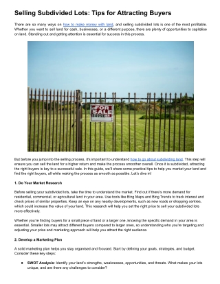 Selling Subdivided Lots: Tips for Attracting Buyers