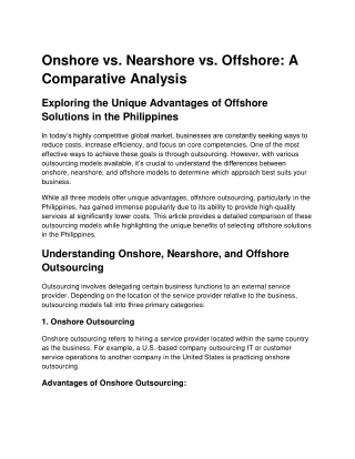 Onshore vs. Nearshore vs. Offshore: A Comparative Analysis