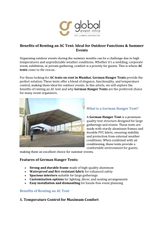 Benefits of Renting an AC Tent -Ideal for Outdoor Functions & Summer Events