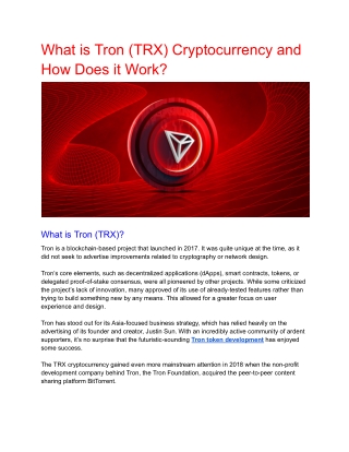 What is Tron (TRX) Cryptocurrency and How does it Work