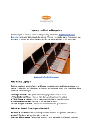 Laptops on Rent in Bangalore