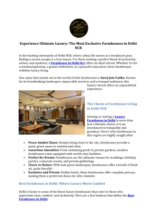 Experience Ultimate Luxury - The Most Exclusive Farmhouses in Delhi NCR