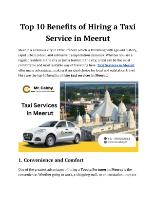 Taxi Services in Meerut - Mr. Cabby