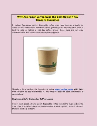 Why Are Paper Coffee Cups the Best Option? Key Reasons Explained