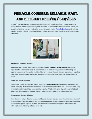 Pinnacle Couriers Reliable, Fast, and Efficient Delivery Services