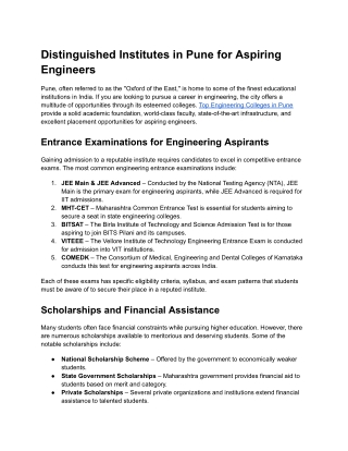 Distinguished Institutes in Pune for Aspiring Engineers