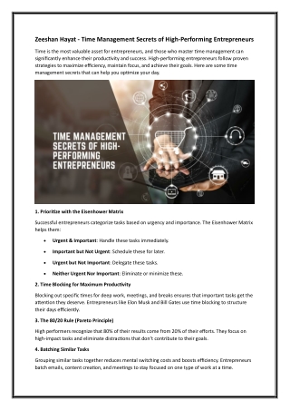 Zeeshan Hayat - Time Management Secrets of High-Performing Entrepreneurs