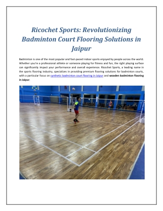 Ricochet Sports Revolutionizing Badminton Court Flooring Solutions in Jaipur