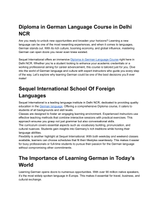 Diploma in German Language Course in Delhi NCR