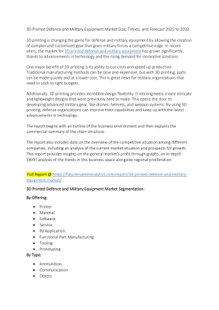 Advancements in 3D Printing for Military Applications – Market Insights