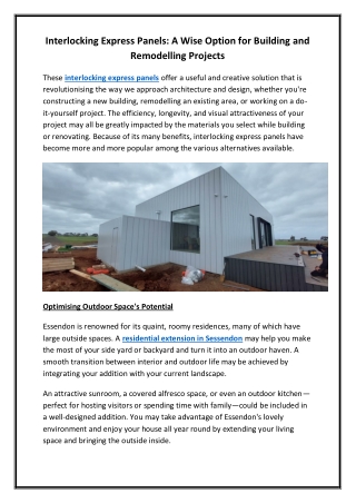 Interlocking Express Panels A Wise Option for Building and Remodelling Projects