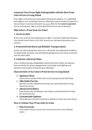 Construct Your Prom Night Unforgettable with the Best Prom Limo Service in Long Island