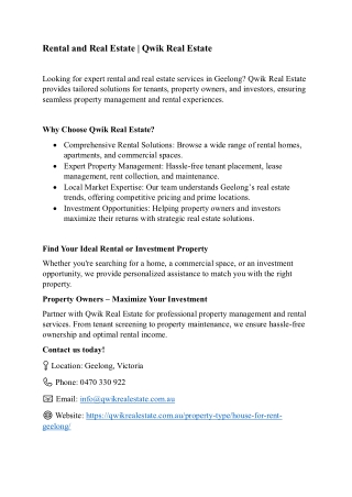 Rental and Real Estate