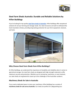 Steel Farm Sheds Australia_ Durable and Reliable Solutions by HiTen Buildings