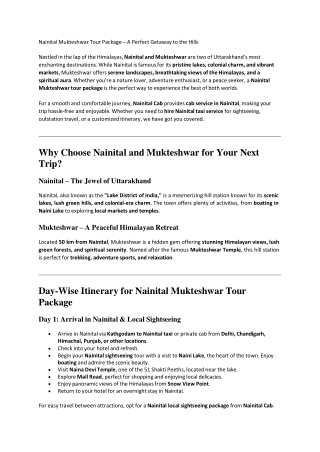 Nainital Cab, Car Booking | Hire Taxi Services for Outstation Tours