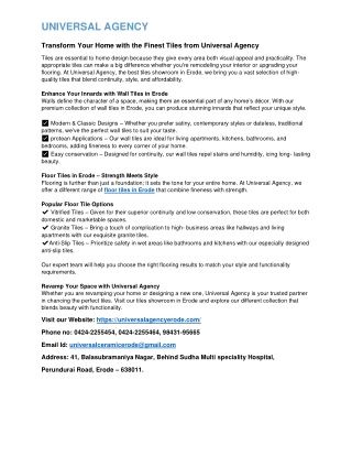 Transform Your Home with the Finest Tiles from Universal Agency