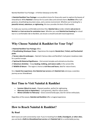 Nainital Mukteshwar Tour Package - Nainitab Cab