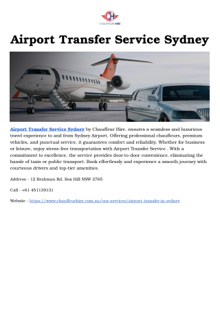 Airport Transfer Service Sydney