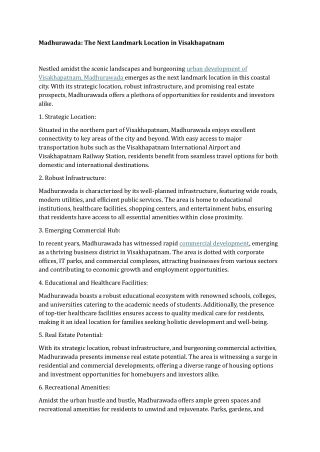 Madhurawada The Next Landmark Location in Visakhapatnam