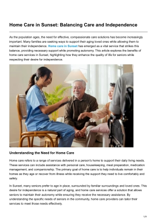 Home Care in Sunset Balancing Care and Independence