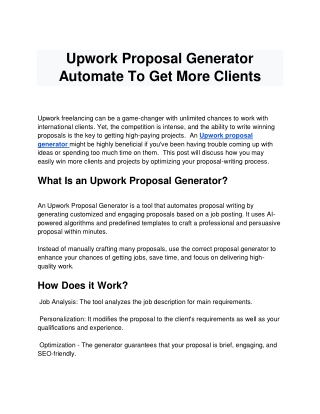 Upwork Proposal Generator Automate To Get More Clients