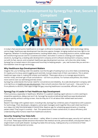Healthcare App Development by SynergyTop for Secure and Scalable Digital Health