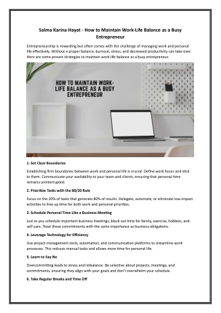 Salma Karina Hayat - How to Maintain Work-Life Balance as a Busy Entrepreneur