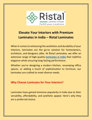 Premium Laminates in India for Stylish Interiors – Ristal Laminates