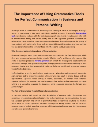 The Importance of Using Grammatical Tools for Perfect Communication in Business and Personal Writing