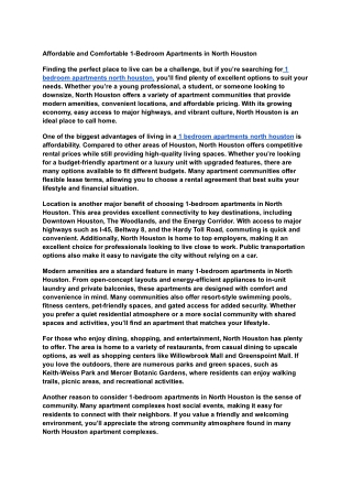 Affordable and Comfortable 1-Bedroom Apartments in North Houston